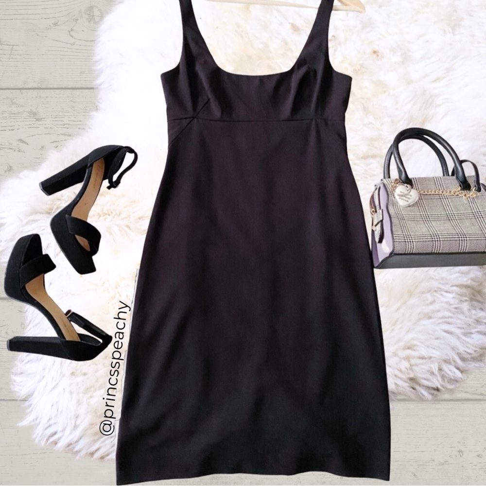 BCBG Black Sleek Square Neck Midi Sleeveless Dress